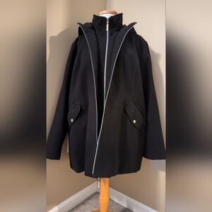 DETAILS Intl Black Dual Zipper Winter Pea Hooded Coat Jacket XXL